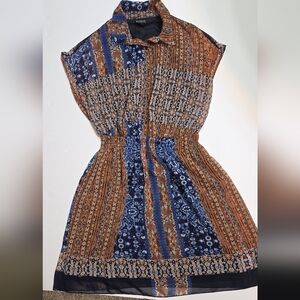 Enfocus Studio Patterned Dress with Blue and Orange